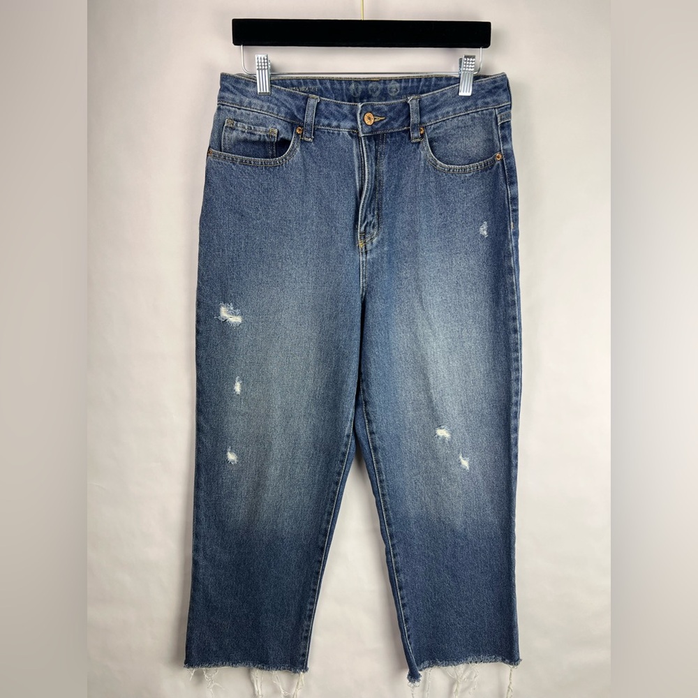 By Rewash Super High Rise Mom Jeans Blue Distressed Raw Hem Eco 11/30 - Picture 2 of 10